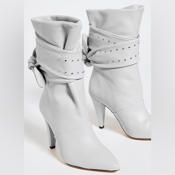 NIB IRO Paris Nori Ankle Studded Tie Boot in Pearl Grey Leather - FR 39 / US 8 - Picture 3 of 16